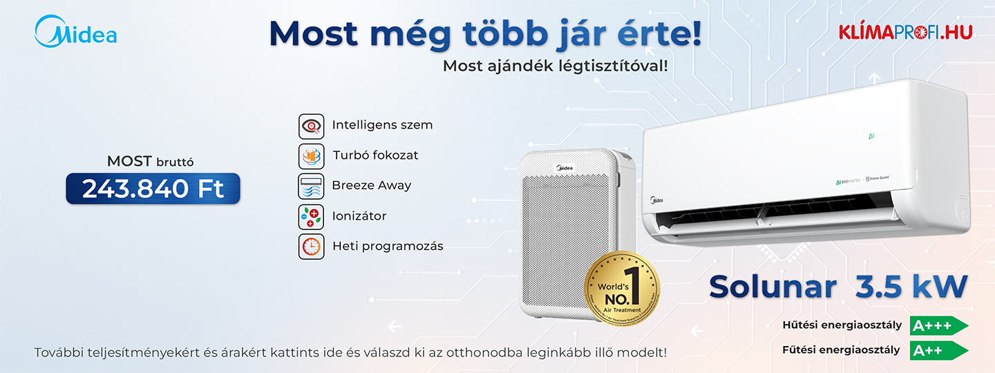 Vásárolj Midea Solunar klímát és most egy Midea légtisztítót adunk ajándékba